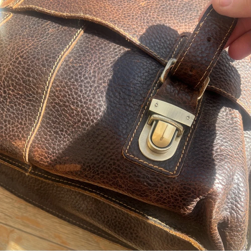 VINTAGE KATTEE CRAZY HORSE LEATHER SATCHEL BRIEFCASE LAPTOP TOTE BUSINESS BAG
